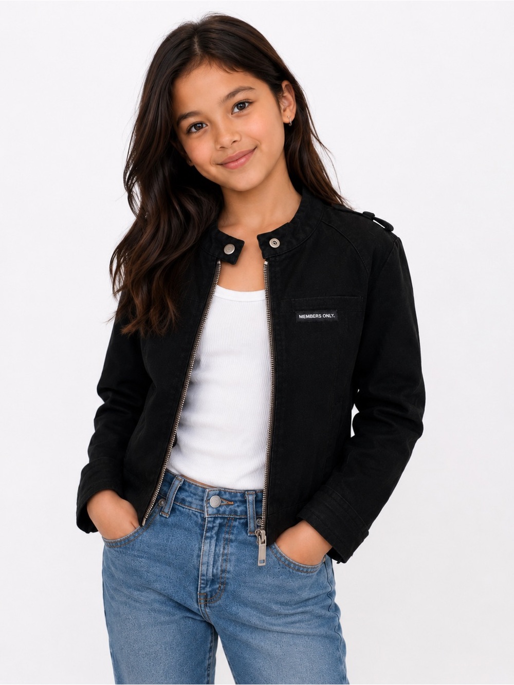 Girls Faux suede Members Only 10- 12 Black Zip-Front Jacket